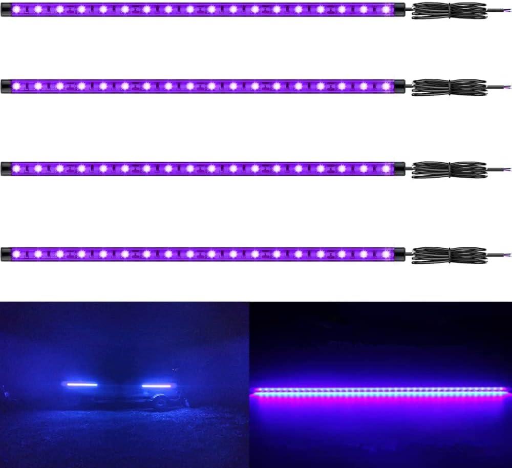 Vbakor 12V Marine Boat Ultra Violet UV Black Light LED Lights Strip, Night Fishing Lights, 5050 LED IP67 Waterproof UV Led Strip for Fishing Pontoon Kayak Yacht Sailboat (4 Pcs 20'')