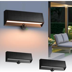 FUDESY Solar LED Wall Light Outdoor, Dusk to Dawn Motion Sensor Solar Lantern Sconce with 3 Lighting Modes, Wireless Exterior Porch Light Fixture for Fence Patio Yard Garage Garden, 2 Pack