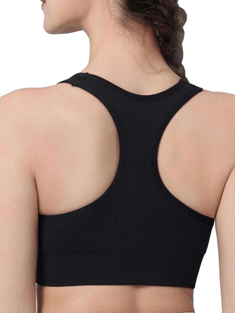 Ruched Sports Bra for Women Racerback V-Neck Workout Bras Padded Seamless Longline Yoga Bra (Large, Black)