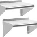 Stainless Steel Shelf 18" x 24", 2 Pack NSF Wall Mounted Commercial Metal Shelving with Backsplash for Restaurant, Utility Room, Kitchen and Garage