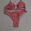Fanuerg Women's Triangle Bikini Sets O Ring Linked Two Piece Swimsuits Floral Printed Cheeky Bathing Suit (Medium)