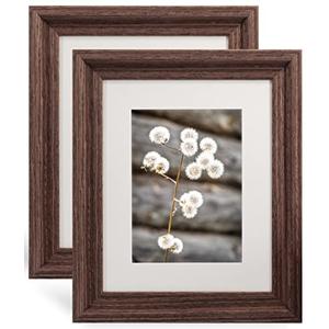 GraduationMall 8x10 Wooden Picture Frames,Display Photos 5x7 with Mat or 8x10 Without Mat,Real Glass,Wall or Tabletop Display,Rustic Brown Set of 2
