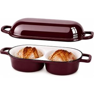 HUILIPU Mini Double Dutch Oven for Sourdough Bread Baking, 2.2QT - Burgundy
