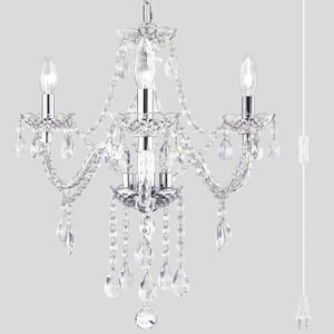 Plug-in 3 Light Crystal Hanging Pendant Lights Acrylic Chandelier with Clear Cord & On/Off Switch H19 D19 for Kitchen Island Girls' Room Dining Area Laundry Pavilion.