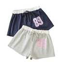 GORGLITTER Women's 2 Pack Pajama Shorts Graphic Drawstring Waist Casual Sleep Lounge Shorts Grey and Blue Small