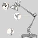 LEPOWER Metal Desk Lamp, Adjustable Goose Neck Architect Table Lamp with On/Off Switch, Swing Arm Desk Lamp with Clamp, Eye-Caring Reading Lamp for Bedroom, Study Room &Office (Silver)