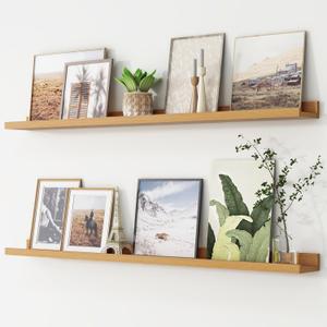 Picture Ledge Shelf, Floating Shelves Set of 2, 48 Inches Long Large Nursery Book Shelves for Toys Storage, Kids Bookshelf Wall Mounted for Living Room Bedroom Decor Books Photo Frames, Natural Oak (48'', Set of 2)