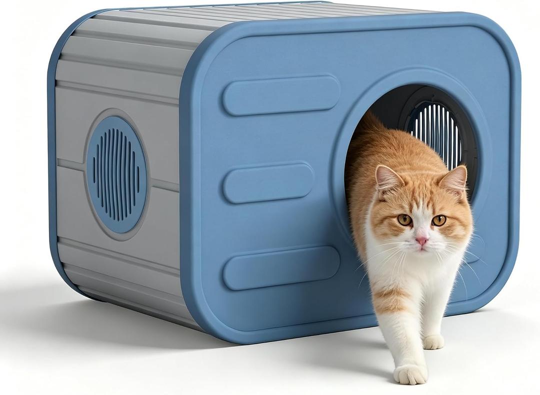 Outdoor Cat House, Cat Houses & Condos, Cat Houses for Outdoor Cats, Blue Gray 14.3"D x 20.7"W x 15.8"H