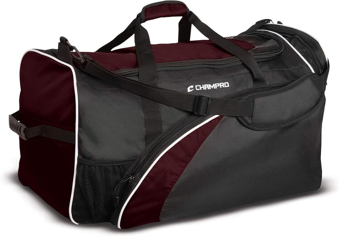 CHAMPRO Varsity Football Equipment Bag With Shoulder Carry Strap, Laundry and Helmet Bags (MAROON)
