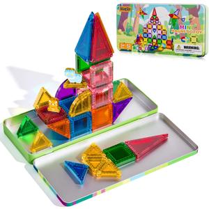 52PCS Mini Magnetic Tiles with Cute Animals, Travel Size Magnetic Construction Toys with Storage Box, Magnetic Blocks Building Toy for Kids Ages 4-8, Ideal Gift for Boys Girls Halloween Birthday