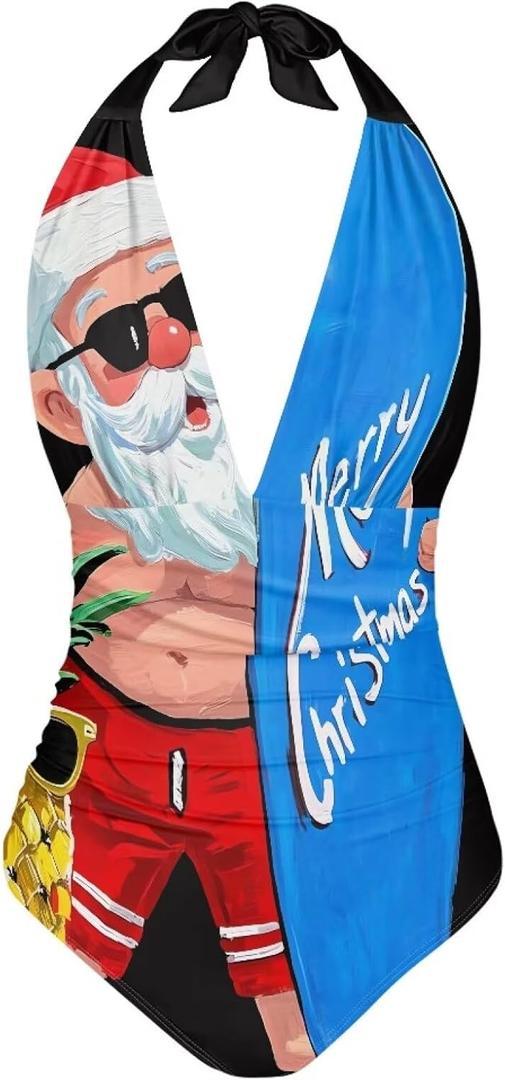 Irisjudy Women Sexy One Piece Swimsuit Tummy Control Swimwear Self Tie V Neck Halter Bathing Suit XS-3XL (S)