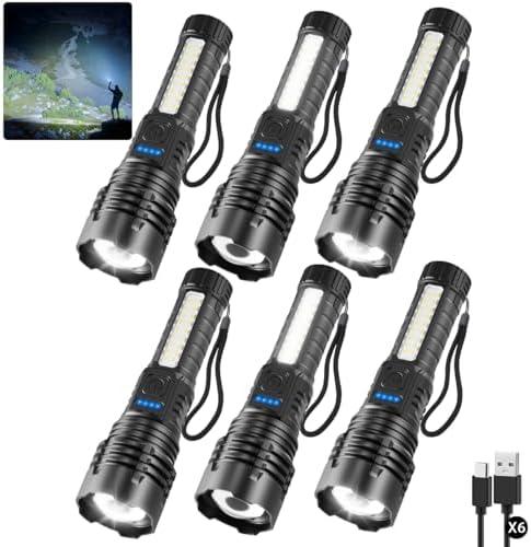 6Pack Rechargeable Flashlights, 7Mode Flashlights High Lumens, Super Bright LED Flashlight, Adjustable Tactical Flash Light, High Powered Flash Light, Handheld Flashlight for Home Emergency Camping