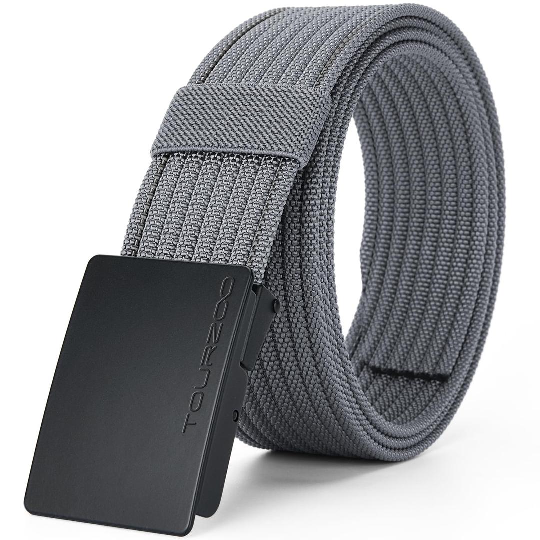 TOURZOO Nylon Military Tactical Belts for Men 1.5" No Holes Adjustable Webbing Canvas Belt for Hiking, Casual & OutdoorGrey38"-41" Waist Adjustable