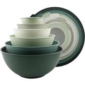 COOK WITH COLOR Mixing Bowls with TPR Lids - 12 Piece Plastic Nesting Bowls Set includes 6 Prep Bowls and 6 Lids - Microwave Safe (Sage)