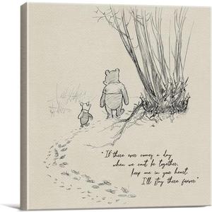 Classic Winnie the Pooh Wall Art Decor If There Ever Comes a Day Quote Canvas Painting Pictures Framed Print Sign Artwork Ready to Hang for Home Nursery (8x8 Inch)