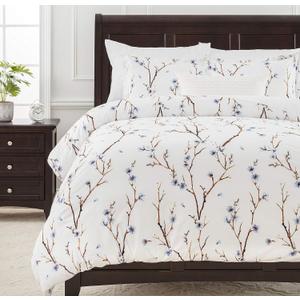 Chanasya Premium Violet Cherry Blossom Duvet Comforter Cover Bedding Set Queen Size - Water Color Floral 3-Piece Set Sakura Tree Set Microfiber Printed Bedcover - Ultra Soft Lightweight Breathable