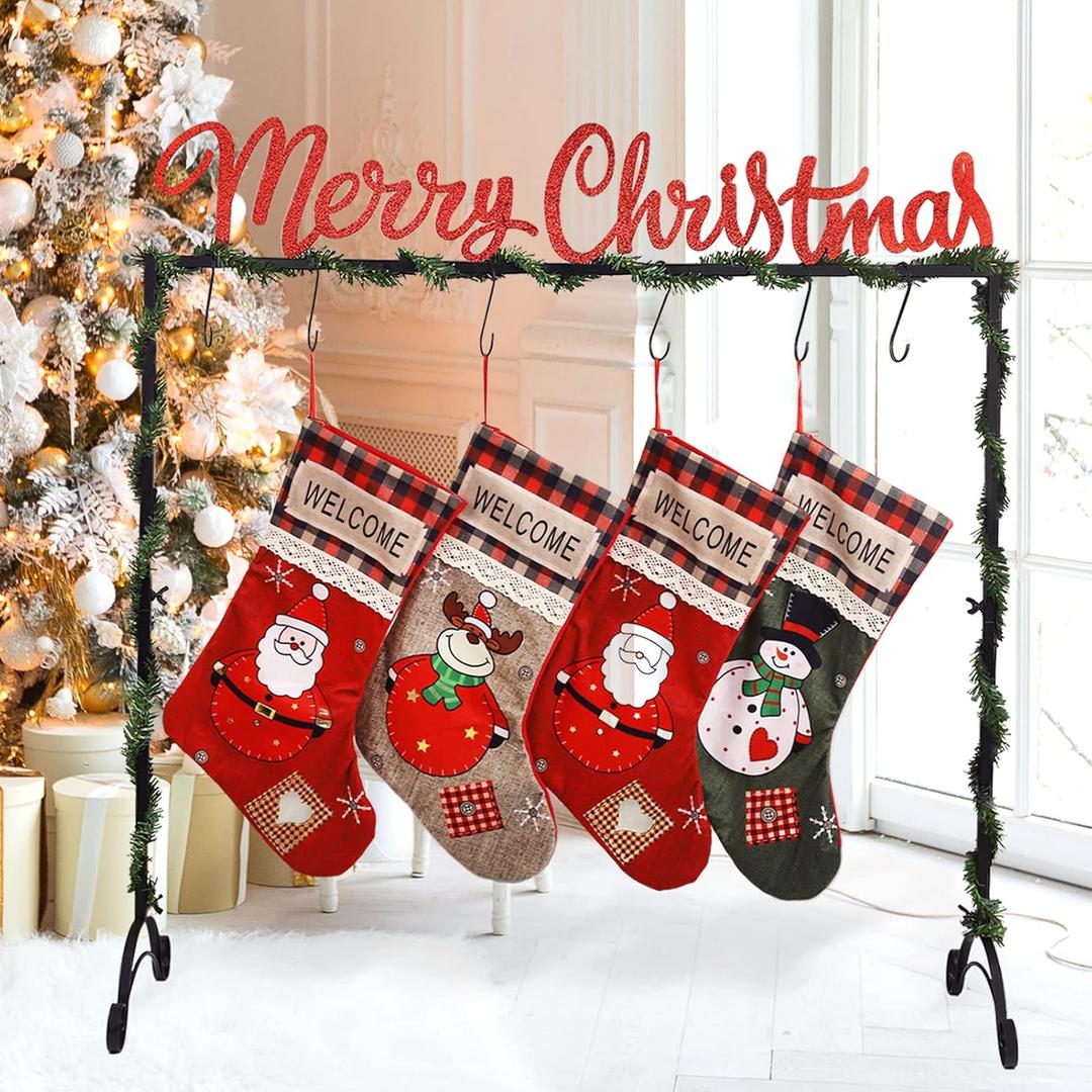 Metal Merry Christmas Stocking Holder Stand with 6 Hooks, Christmas Stocking Holder Stand. A Christmas Stocking Stand Will Add a Glorious Festive Touch to Your Room.