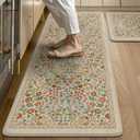 Collive Anti Fatigue Mats for Kitchen Floor, Waterproof Non Skid Kitchen Rugs Sets of 2 Beige Vintage Floral Rug, Foam Comfort Standing Mat for Office, Sink, Laundry, 20"x47"+20"x32"