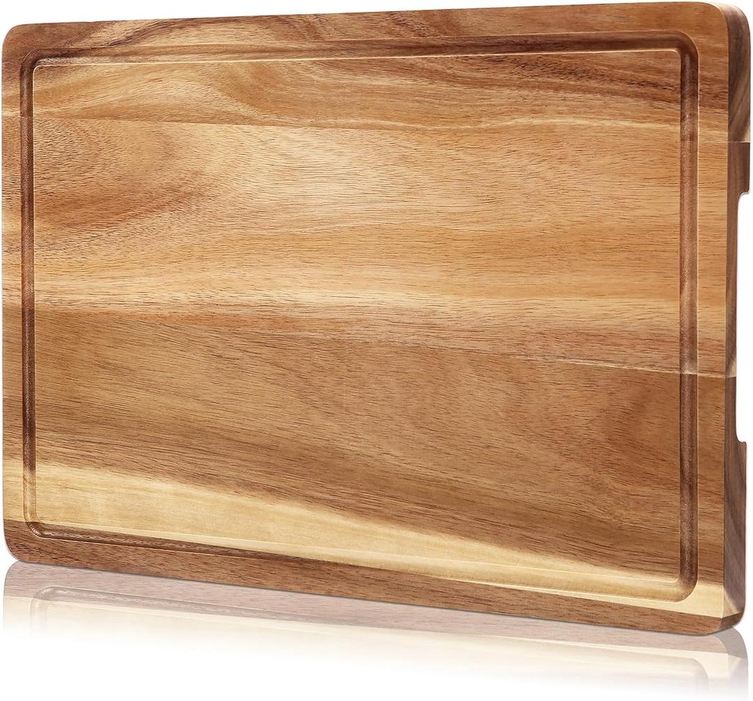 GarveeHome 18'' x 12'' Acacia Wood Cutting Board, 1'' Thick Chopping Board with Deep Juice Groove and Back Inner Handles, Kitchen Butcher Block Cutting Board for Meat, Vegetables and Fruit