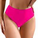 Women's Sexy High Waisted Ruched Back Cheeky Thong Bikini Swimsuit Bathing Suit Bottoms (M)