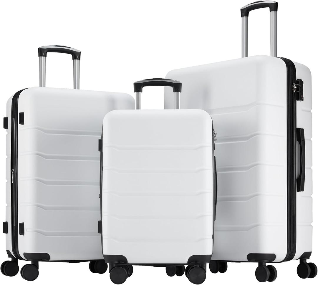 OLIXIS 3-Piece Luggage Set, 20/24/28 Inch Hardside Suitcases with Spinner Wheels, Lightweight ABS Hard Shell Travel Luggage, TSA Approved Lock, Expandable Carry-On & Checked LuggageWhite