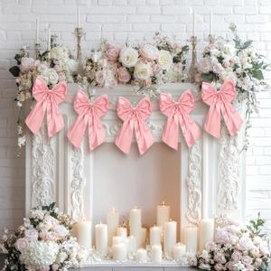 2 x 6 FT Large Pink Valentine's Day Bow Garland with 10 inch Bows Pre-Strung Garland Banner for Wedding Coquette Birthday Baby Shower Bridal Shower Bachelorette Party Supplies Party Supplies