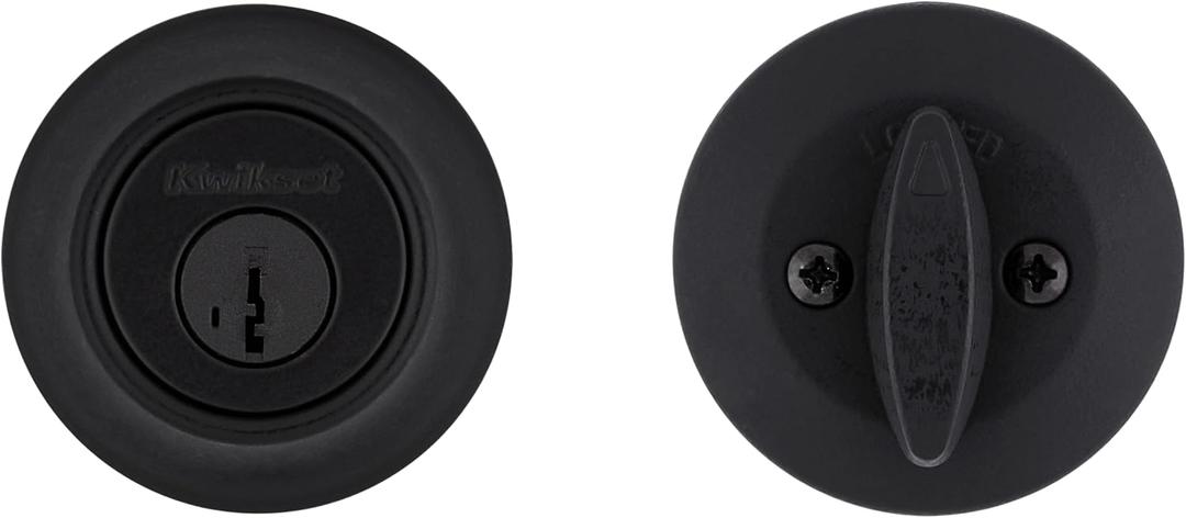 Kwikset 660 Deadbolt Deadbolt Lock, Matte Black Round Exterior Keyed Front Entry Door, Pick Resistant SmartKey Rekey Security, Single Cylinder Dead Bolt