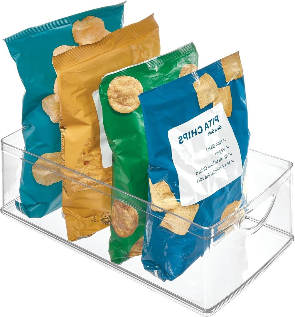 iDesign Recycled Plastic Cabinet and Pantry Storage Bin with Integrated Handles  16 x 8 x 5, Clear Bin