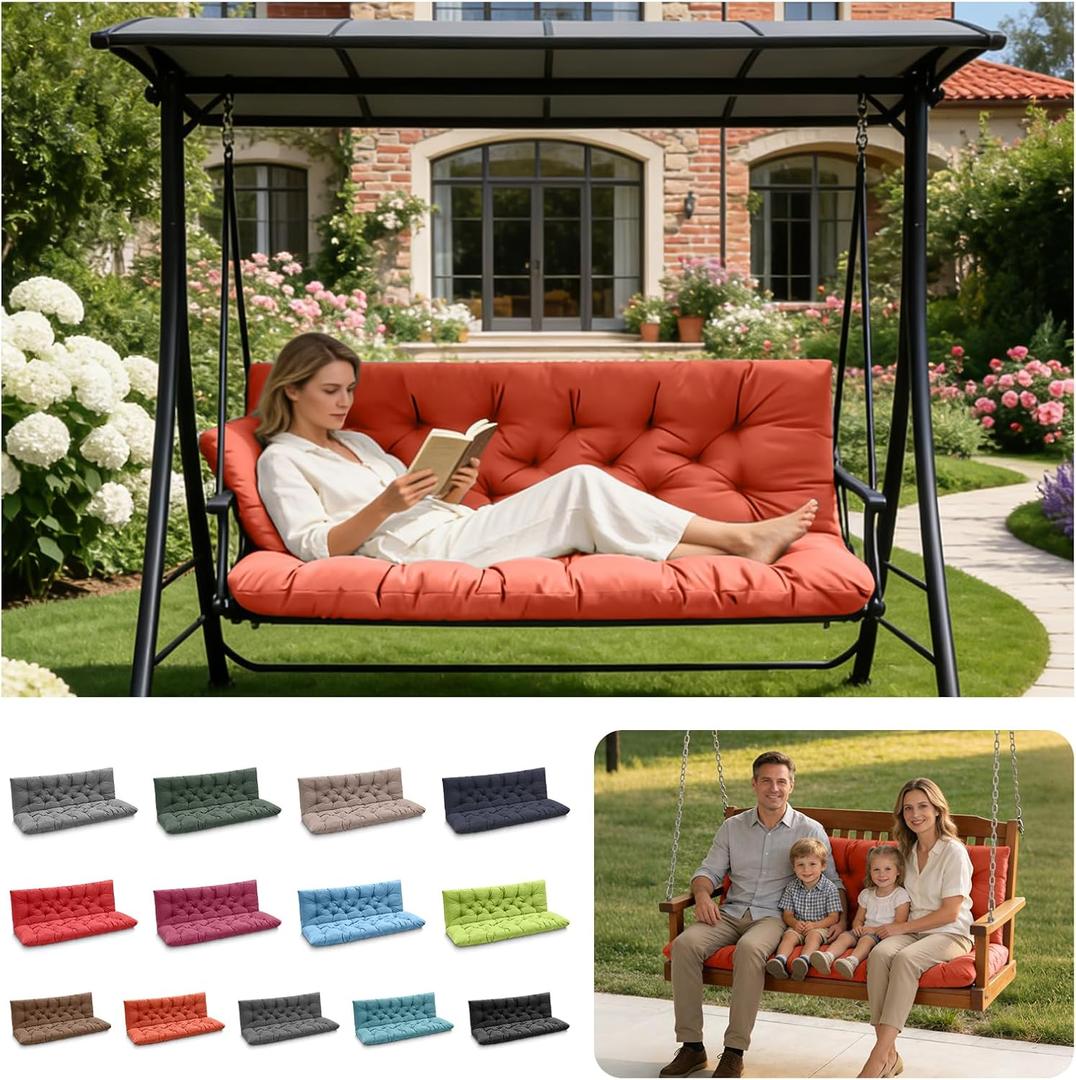 Porch Swing Cushions, Outdoor Swing Replacement Cushions 3 Seater with Backrest, Waterproof Bench Cushion with Ties,for Patio,Porch, Garden,Backyard