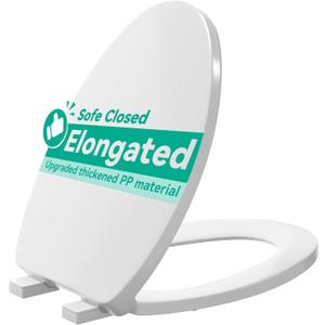 Toilet Seat Elongated, Toilet Seats with Cover Quiet Close, Never Loosen Bumpers, Easy Removing and Cleaning, White, 18.5"L x 14"W