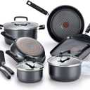 T-fal Signature Nonstick Cookware Set 12 Piece Oven Safe 350F Pots and Pans, Dishwasher Safe, Gray 