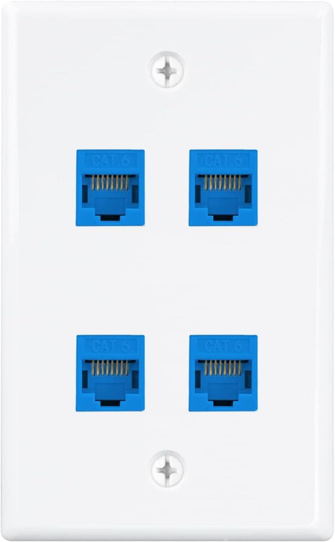 iwillink (1-Pack) 4-Port Ethernet Outlet Wall Plate, Keystone Wall Jack with RJ45 Keystone Inline Coupler insert, Ethernet Wall Outlet Female to Female Cat6 Keystone Wall Plate, Blue