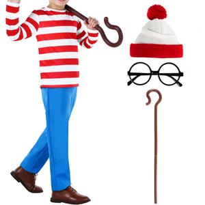 Morph Red and White Stripe Costume for Kids Book Character Outfits Halloween Costumes for Boys (Large)