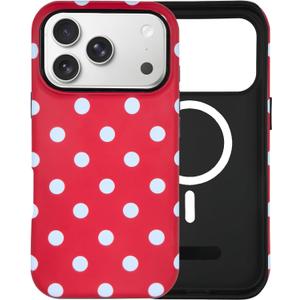 for iPhone 17 Pro Max Polka Dots Magnetic Phone Case|Compatible with MagSafe|Shockproof Slim TPU and Hard PC Protective Phone Cover|Aesthetic Cute Phone Case for Women Girl|Red and White