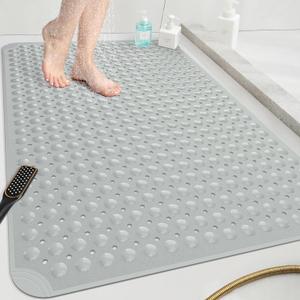OTHWAY Extra Large Shower Mat 47"x 32", TPE Non Slip Shower Mat for Shower Stall, Inside Walk in Shower Mats with Drain Holes Suction Cups, Anti-Slip for Elderly Kids (Dark Grey)