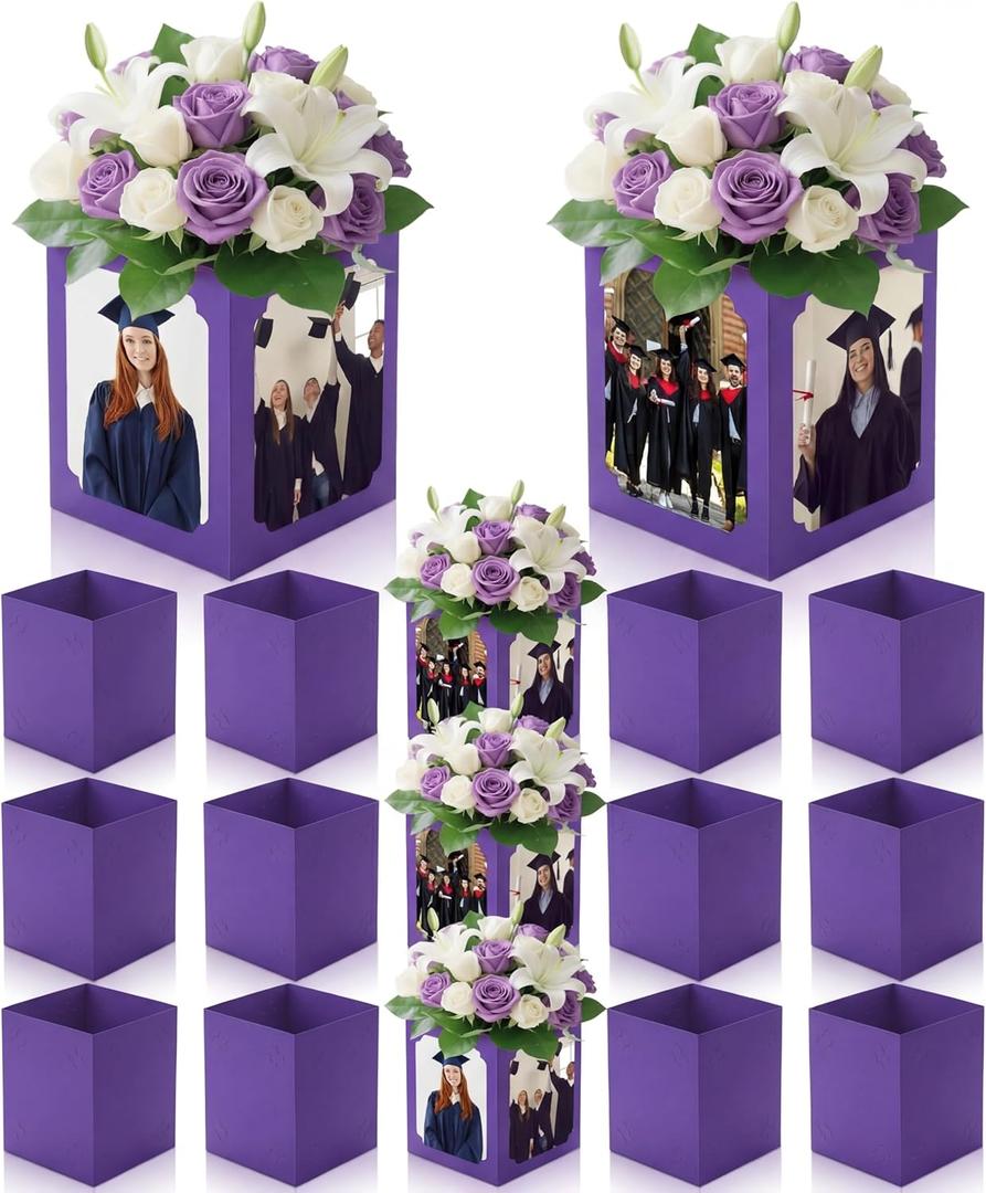 Spiareal 12 Pcs Graduation Box Centerpieces for Table 6/7 Inch Photo Display Congrats Grad Party Favor Gift College Picture Box Photo Props Frame for Graduation Table Decoration(Purple)