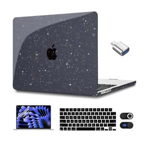 CISSOOK Sparkly Black Star Case for MacBook Air 15 Inch 2025 2024 2023 Model A3241 A3114 A2941, Plastic Glitter Bling Hard Shell Case with Keyboard Cover Screen Protector for MacBook Air 15 M2 M3 M4