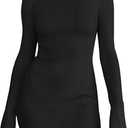 Women Long Sleeve Mini Dress Ribbed Boat Neck Bodycon Dress Club Party Tight Dress, Size S