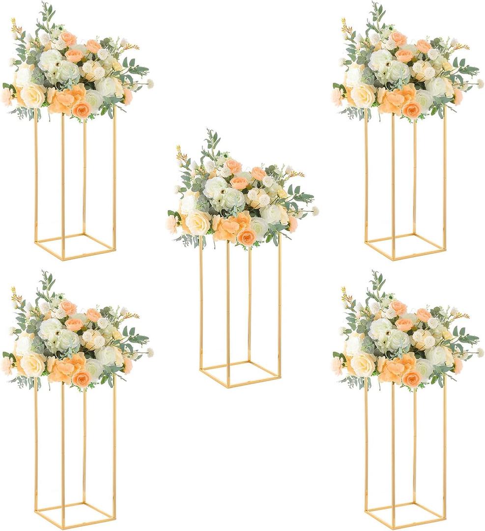 23.6inch Wedding Centerpieces for Tables,5pcs Gold Centerpieces,Tall Column Geometric Floral Vase for Birthday Party Event Table Decoration(Gold,23.6inch)