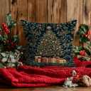Magical William Morris Christmas Tree Pillow Covers 18x18, Whimsical Christmas Decor, Fantasy Full Moon Starry Night Decorative Throw Pillow Covers for Home Bedroom Living Room (Color-2)