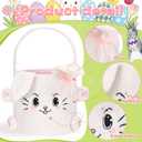 Mimorou 3 Pack Easter Basket Soft Plush Bunny Sherpa Personalized Bucket with Rabbit Ears Decorative Bow Large Bunny Tote Bags Ideal for Egg Hunt, Party Favors(White)