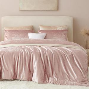 Pink Comforter Set Queen Size 3 Pieces,Crushed Velvet Bedding Set Soft Brushed Microfiber Reverse,All Season Cozy Fluffy Comforter Bed Set for Girls,Sparkling Comforter and 2 Pillowcases