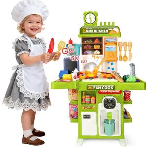 Kids Kitchen Playset Mini Play Kitchen Toy for Toddlers with Stove, Sound & Light Pretend Cooking Toys for 3 4 5 Year Old Boys Girls Gifts (Green)