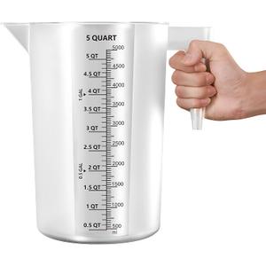 Large 5000 ml Measuring Cup, 1 Gallon Measuring Pitcher with Quart, Gallon & mL Markings, Heavy-Duty Measuring Container for Engine Oil, Chemicals, Mixing & Fluid Transfer
