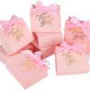 KPOSIYA Small Gift Bags, 50 Pack Small Thank You Bags 4.5x1.8x3.9 Inches Party Favor Bag Pink Paper Candy Boxes with Bow Ribbon,Mini Gift Box for Wedding Baby Shower Birthday Bridal Business Party Supplies (Pink)