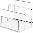 Richboom Acrylic File Sorter, 8.5"x6.3"x6.2", Upright File Organizer for Desk, Mail Organizer Countertop, File Holder for Letter, Document, Notebook, Clear, 3 Sections