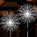 2 x JJGoo Solar Firework Lights, 2 Pack 120 LEDs 2 Lighting Modes Solar Garden Lights Outdoor Waterproof for Yard Patio Walkway Pathway Party Wedding Christmas Decorative- Cool White