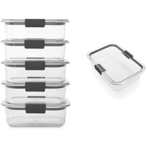 Rubbermaid Brilliance Food Storage Container, BPA free Plastic, Medium, 3.2 Cup, 5 Pack, Clear & Brilliance Food Storage Container, Large, 9.6 Cup, Clear 1991158