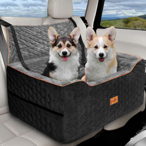 Dog Car Seat for Medium/Large Dogs, Washable Dog Booster Seat Under 60 lbs or 2 Small Dogs, Multi-Functional Pet Car Seat with Thick Cushion, 2 Safety Leashes (Black)