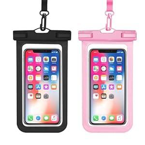OHIFAST Waterproof Phone Pouch, IPX8 Waterproof Cell Phone Case for iPhone 15 14 13 Pro Max Plus Galaxy S22 S23 up to 7" Essential Dry Bag for Beach Cruise Ship, 2 Pack(Black+Pink)